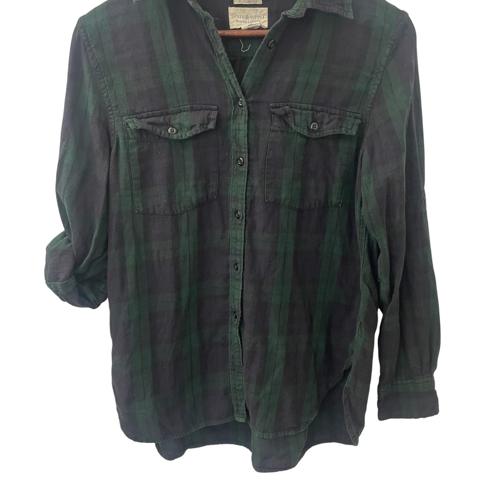 Denim &‎ Supply Ralph Lauren Green Black Tartan  Plaid Flannel Women's Shirt  M